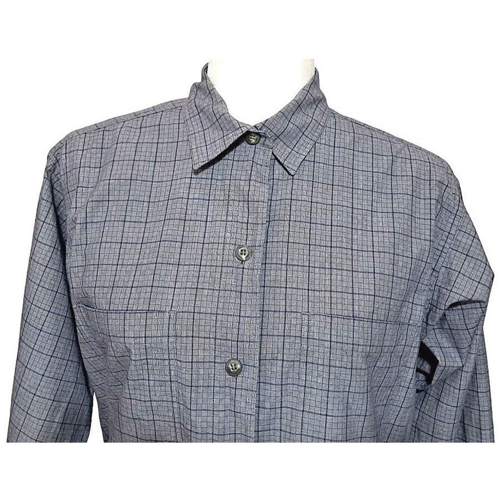 Gorpcore Patagonia Button Down Shirt Women Small Blue Grey Plaid Organic Cotton - Picture 7 of 11